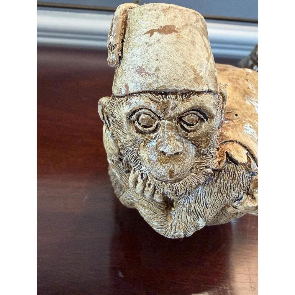 Vintage 1990's Monkey Candle Wearing Fez Hat Chimp Odd Unusual Candle Unscented